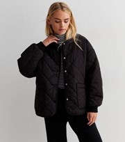 New Look Petite Black Quilted Collarless Jacket